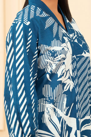 2 Piece Unstitched Printed Peacock Blue Khaddar