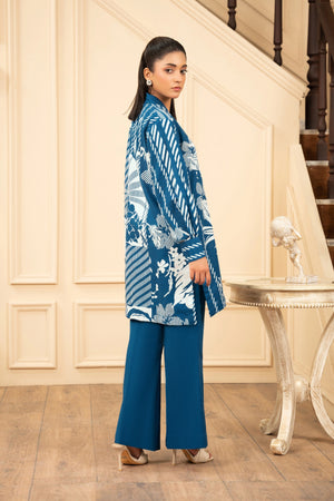 2 Piece Unstitched Printed Peacock Blue Khaddar