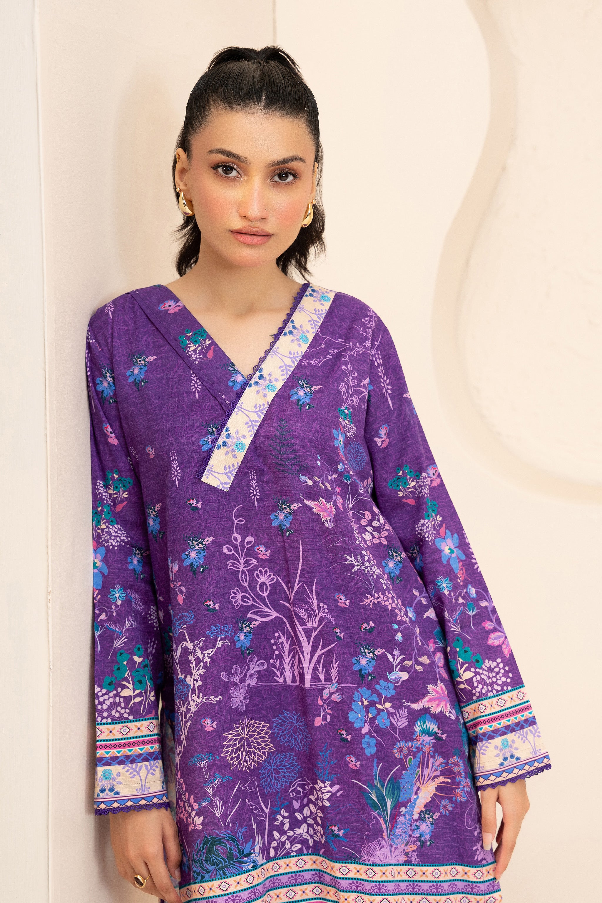 2 Piece Unstitched Printed Purple Khaddar
