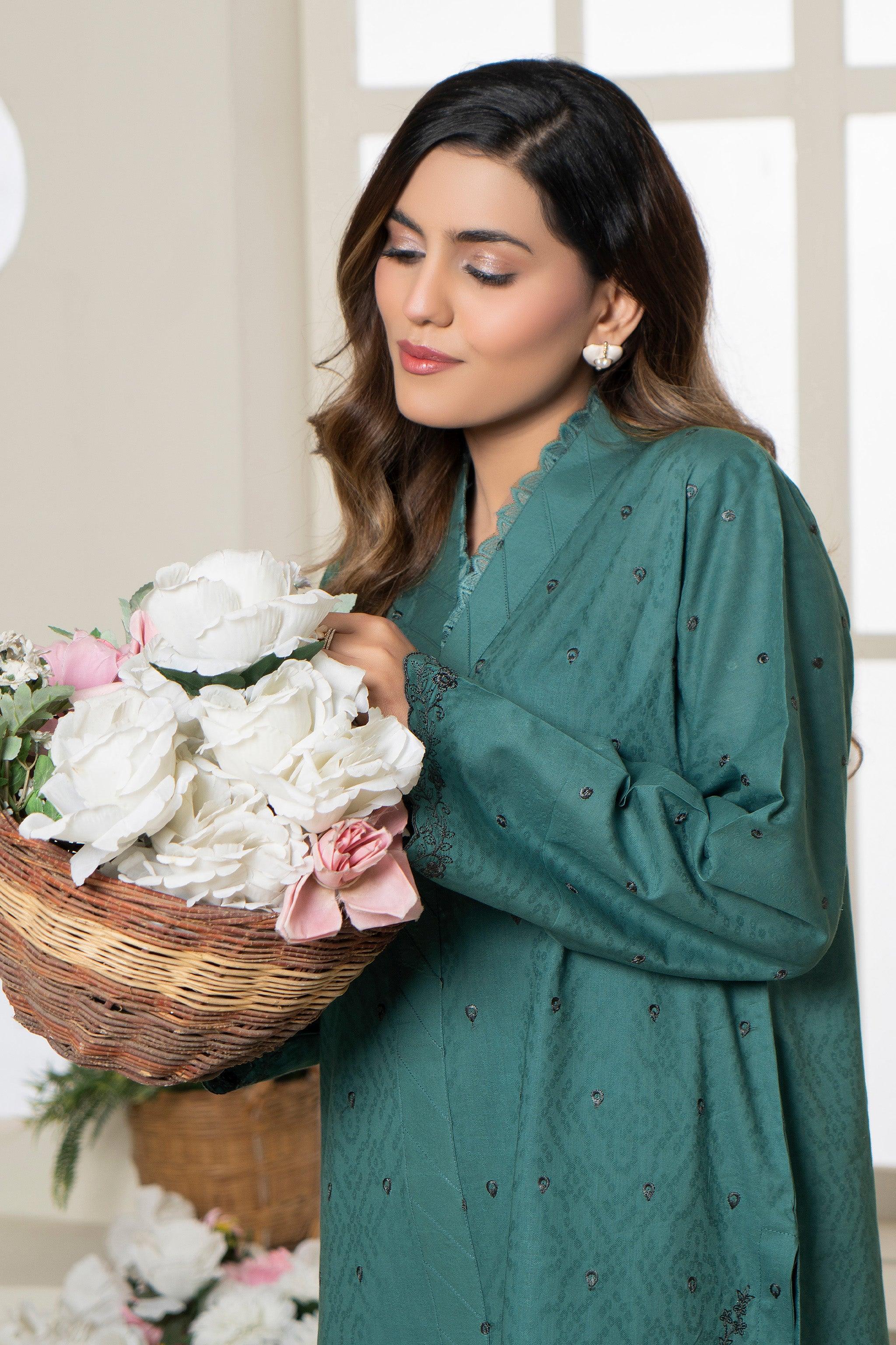 2 Piece Unstitched Sea Green Embroidered Lawn - (Vol-36/03)2P-S-25-D4 - SAFANOOR