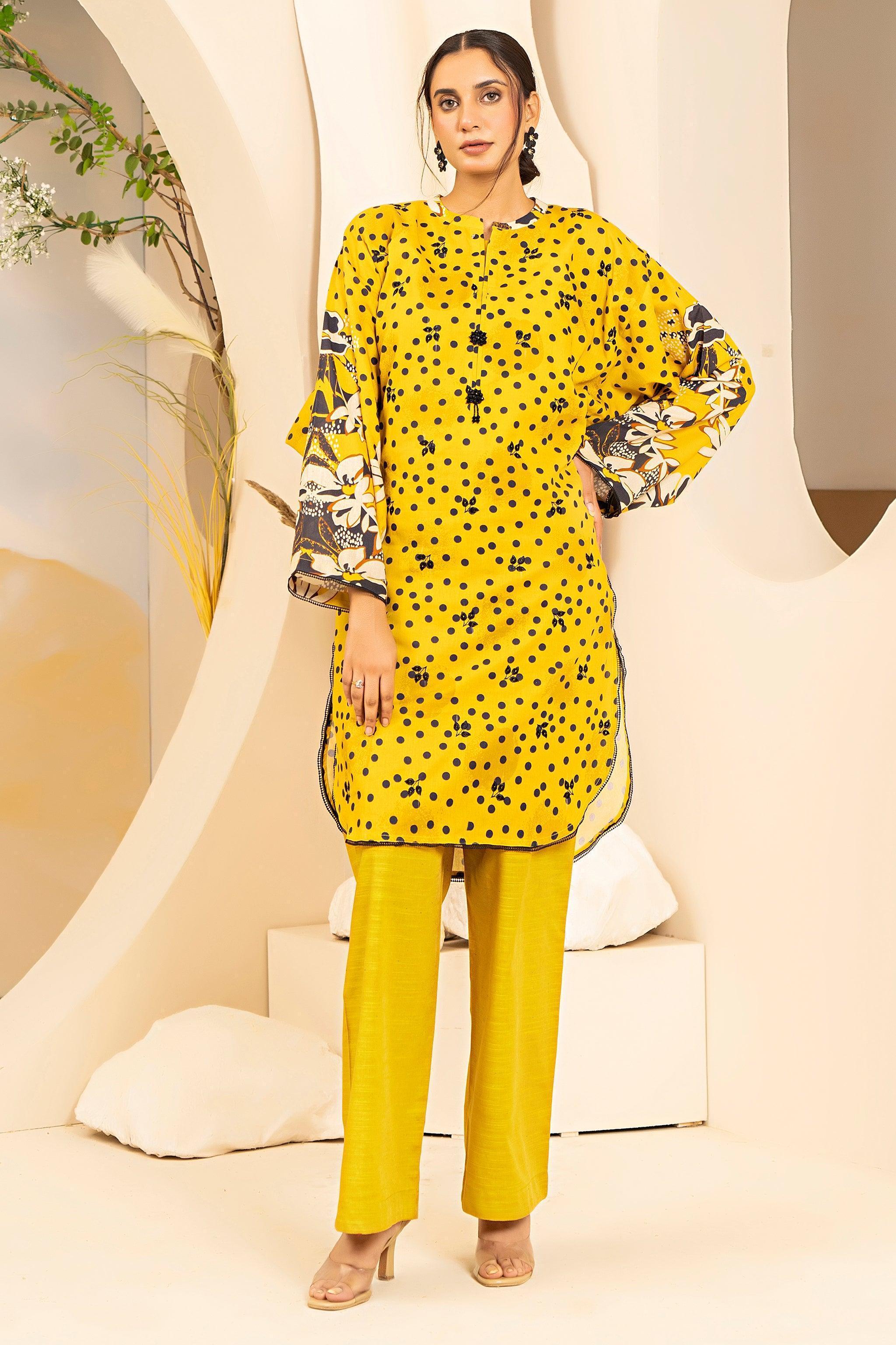 2 Piece Yellow Embroidered Cotton Unstitched - SafaNoor