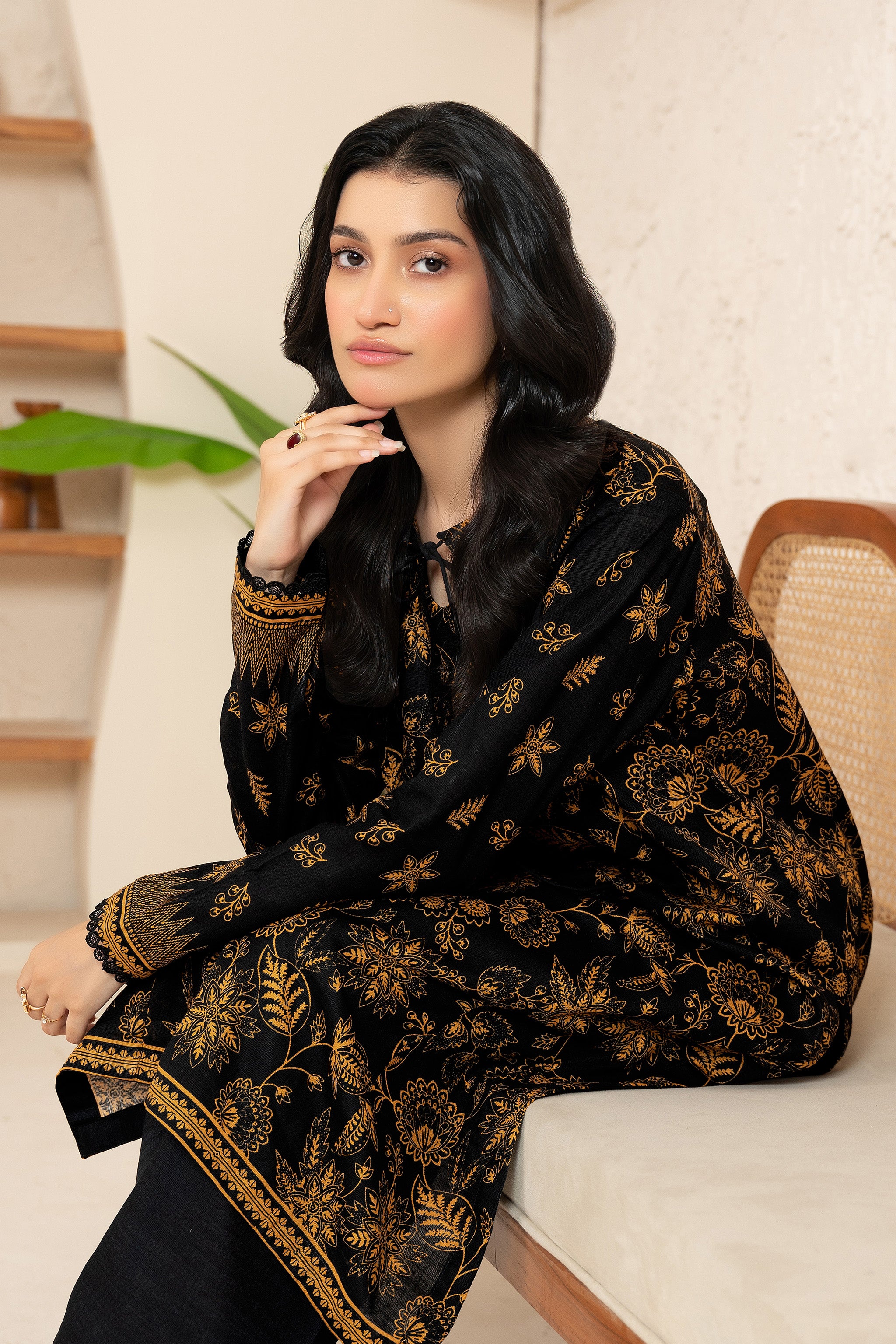 2 Piece Unstitched Printed Black Khaddar