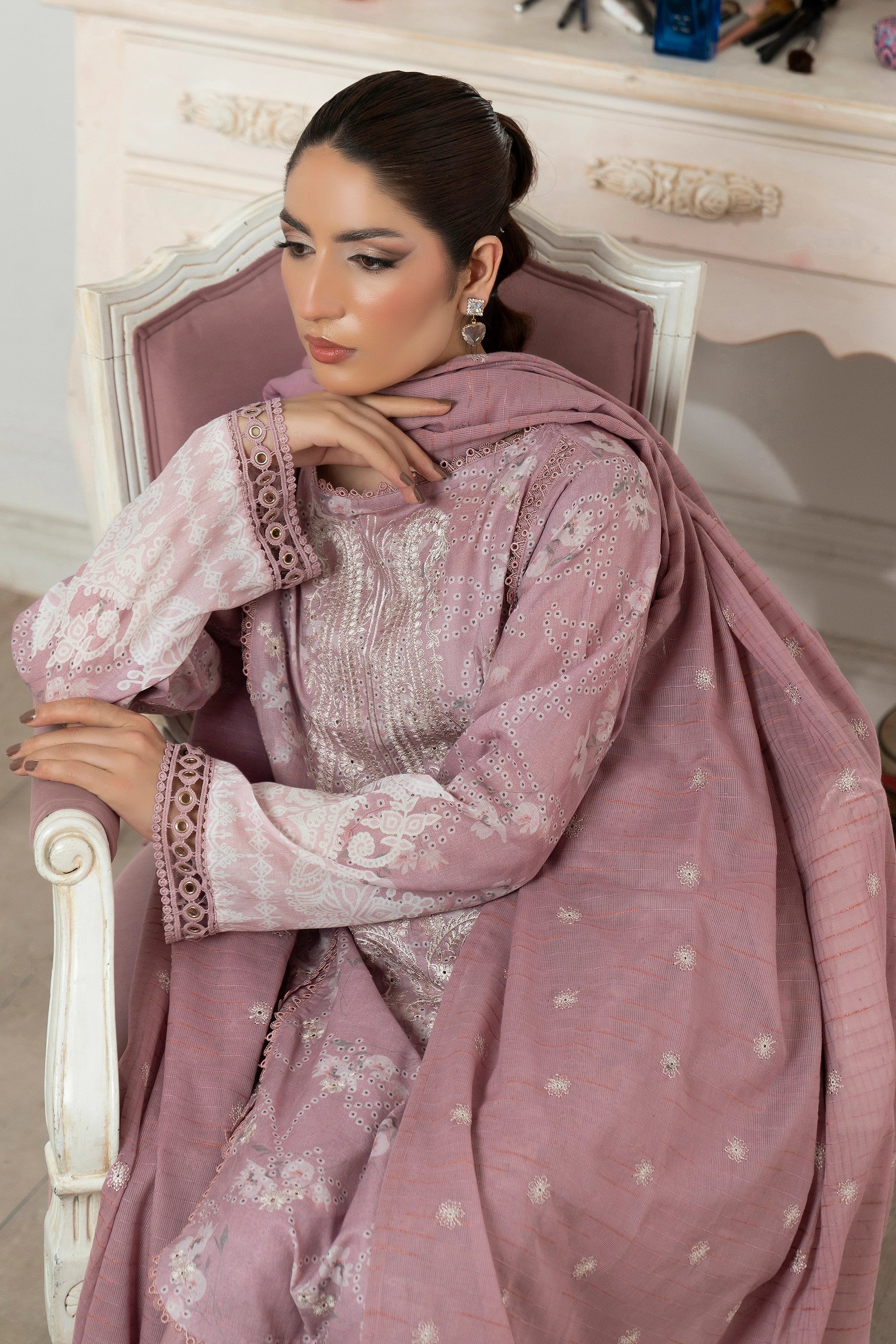 3 Piece Unstitched Rosy Brown Premium Emb Jacquard Lawn