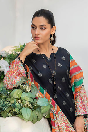 3 Piece Unstitched Black Printed Lawn - SafaNoor