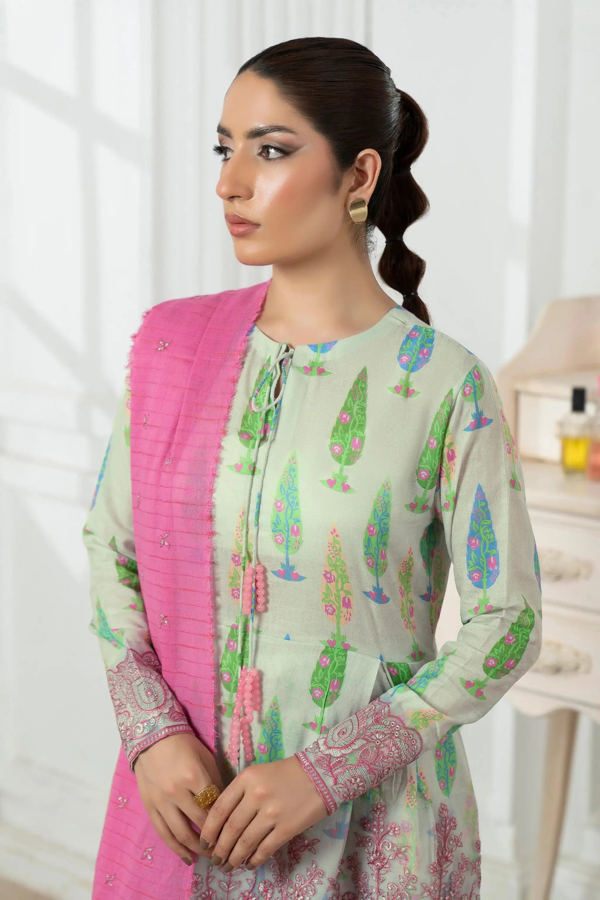 3 Piece Unstitched Light Green Premium Emb Jacquard Lawn