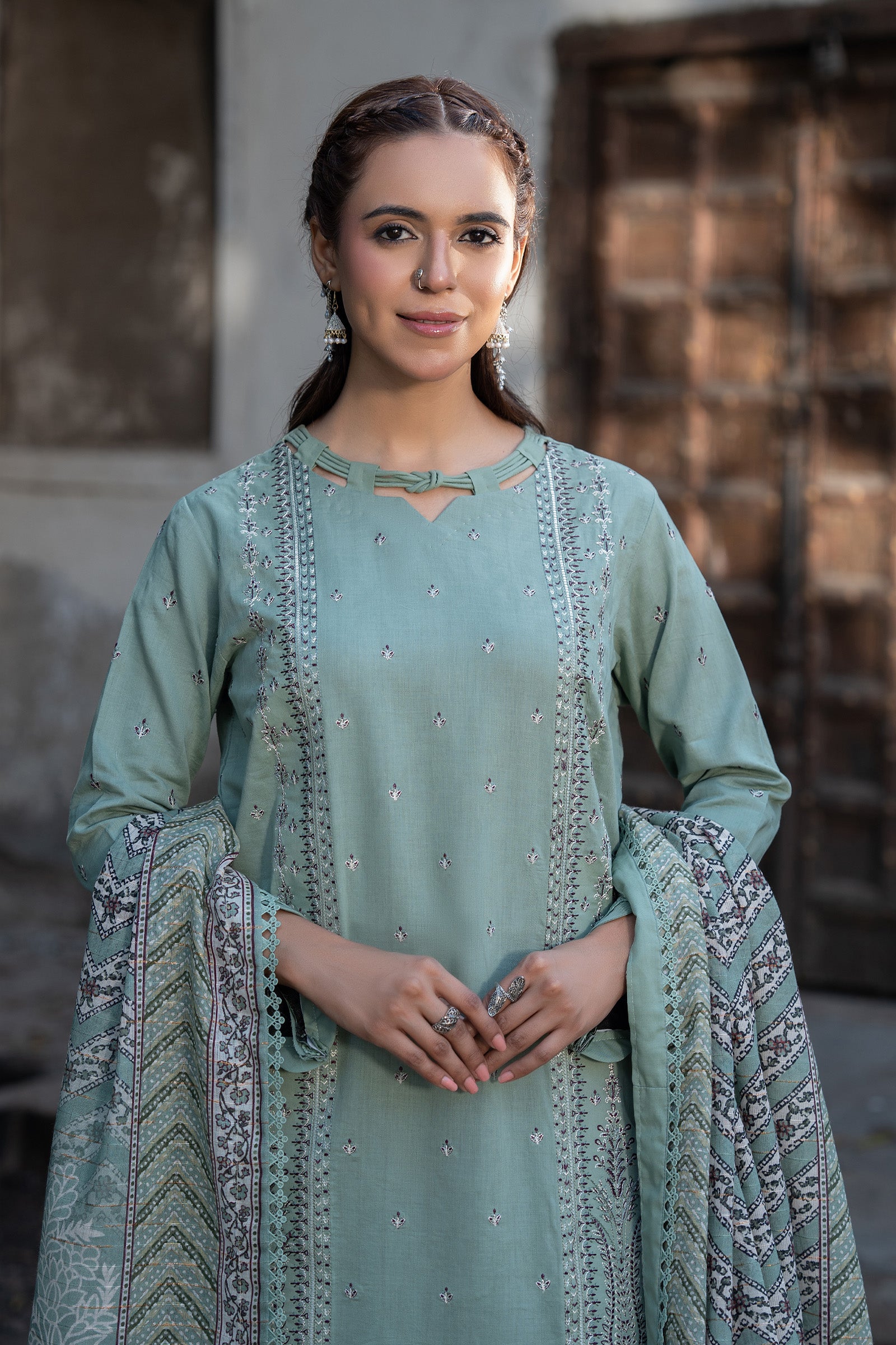 3 Piece Unstitched Cadet Gray Premium Emb Lawn