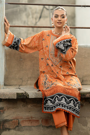 3PC Unstitched Orange Emb Linen - (Vol-113/01)D12 - SAFANOOOR