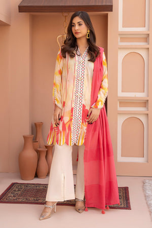 3 Piece Unstitched Beige Embroidered Lawn - SafaNoor