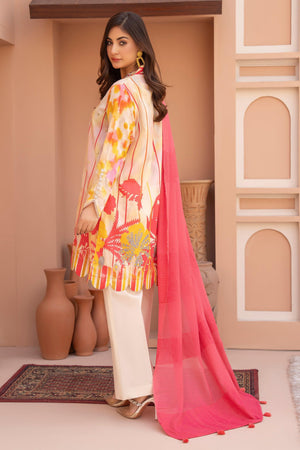 3 Piece Unstitched Beige Embroidered Lawn - SafaNoor