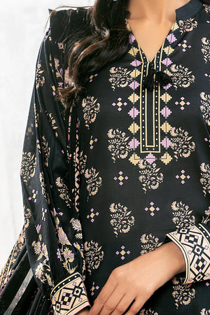 3 Piece Unstitched Black Printed Lawn - SafaNoor