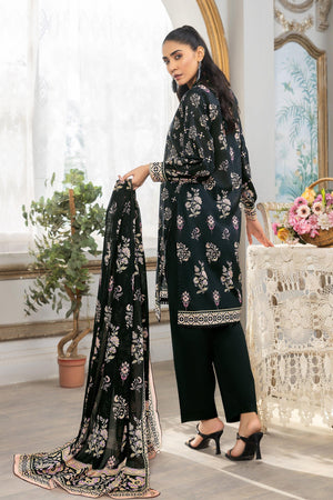 3 Piece Unstitched Black Printed Lawn - SafaNoor
