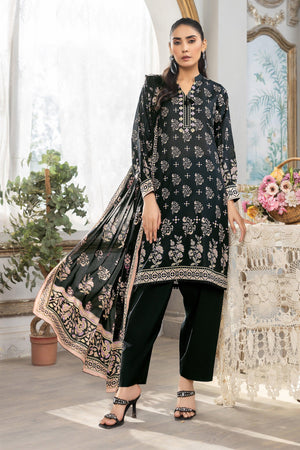 3 Piece Unstitched Black Printed Lawn - SafaNoor