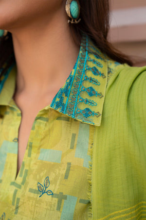 3 Piece Unstitched Green Embroidered Lawn - SafaNoor