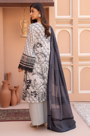 3 Piece Unstitched Grey Embroidered Lawn - SafaNoor