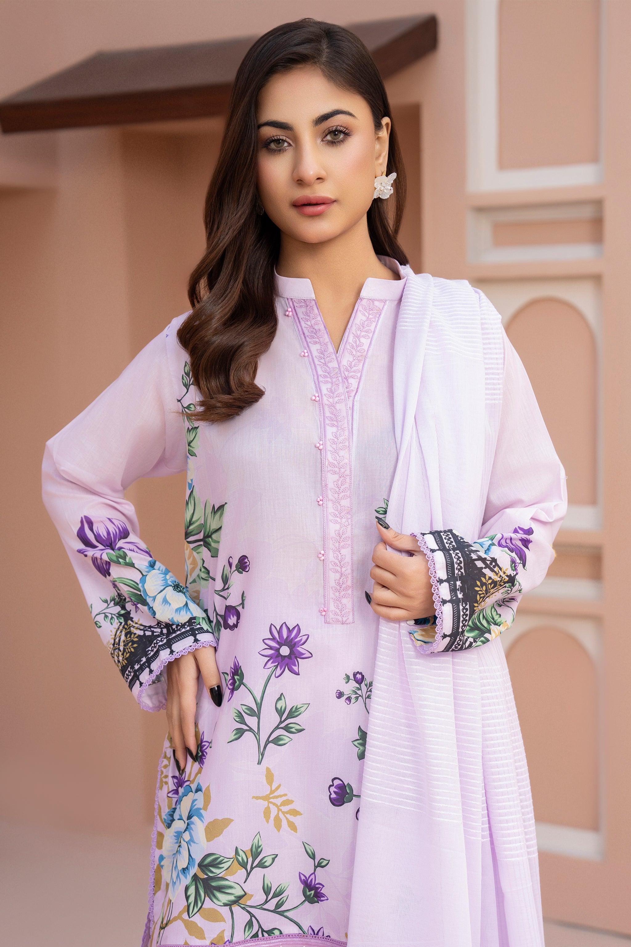 3 Piece Unstitched Lavender Embroidered Lawn - SafaNoor