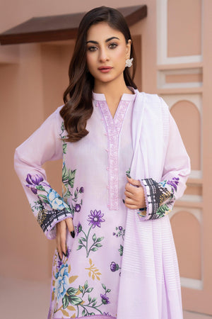 3 Piece Unstitched Lavender Embroidered Lawn - SafaNoor