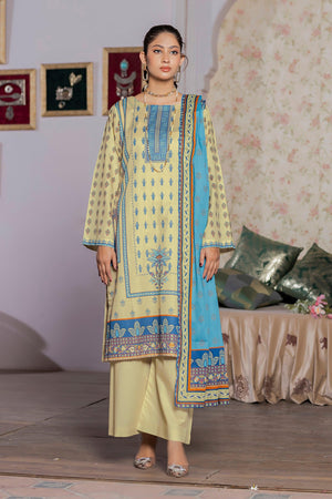 3 Piece Unstitched Lime Printed Lawn - SafaNoor