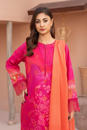 3 Piece Unstitched Pink Embroidered Lawn - SafaNoor