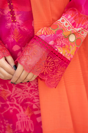 3 Piece Unstitched Pink Embroidered Lawn - SafaNoor