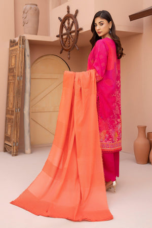 3 Piece Unstitched Pink Embroidered Lawn - SafaNoor