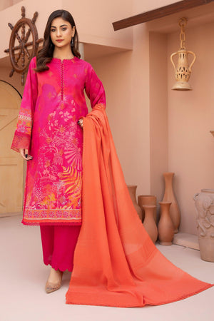 3 Piece Unstitched Pink Embroidered Lawn - SafaNoor