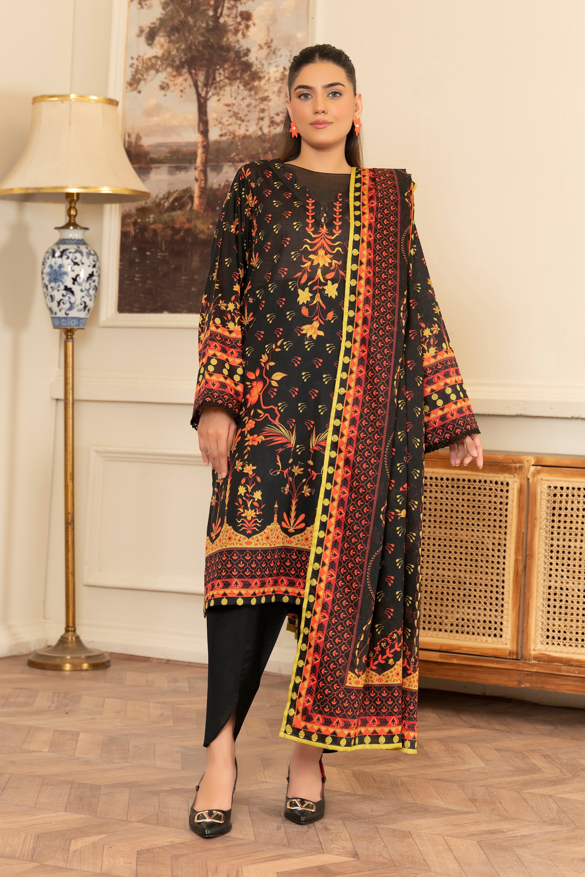 3 Piece Unstitched Black Printed Lawn