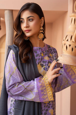 3 Piece Unstitched Purple Embroidered Lawn - SafaNoor