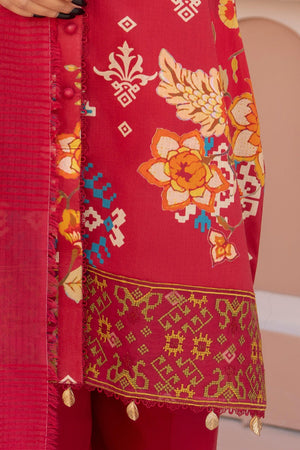 3 Piece Unstitched Red Embroidered Lawn - SafaNoor