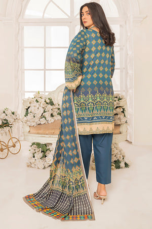 3 Piece Unstitched Rusty Blue Printed Lawn - SafaNoor