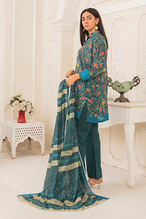 3 Piece Unstitched Sea Green Printed Lawn - SafaNoor