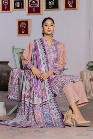 3 Piece Unstitched Tea Pink Printed Lawn - SafaNoor
