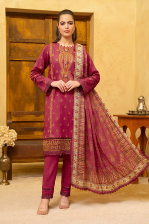 3 Piece Maroon Unstitched Embroidered Lawn - SafaNoor