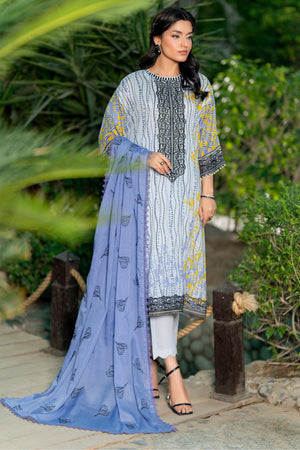 3 Piece Unstitched Ice Blue Embroidered Lawn - SafaNoor