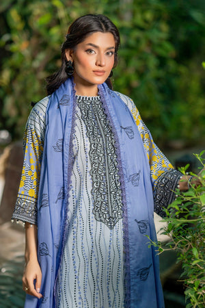 3 Piece Unstitched Ice Blue Embroidered Lawn - SafaNoor