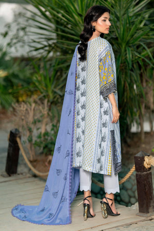 3 Piece Unstitched Ice Blue Embroidered Lawn - SafaNoor