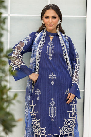 3 Piece Blue Unstitched Embroidered Lawn - SafaNoor