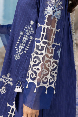 3 Piece Blue Unstitched Embroidered Lawn - SafaNoor