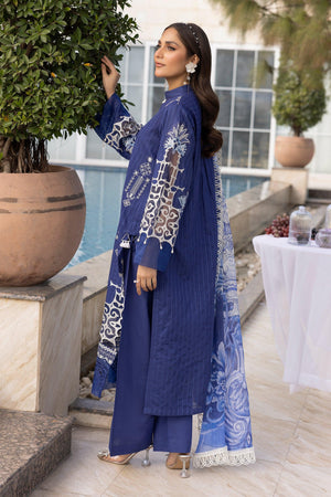 3 Piece Blue Unstitched Embroidered Lawn - SafaNoor
