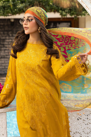3 Piece Mustard Unstitched Embroidered Lawn - SafaNoor