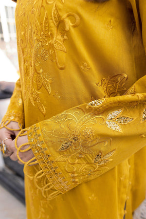 3 Piece Mustard Unstitched Embroidered Lawn - SafaNoor