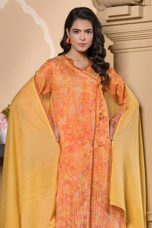 3 Piece Orange Unstitched Printed Lawn - (Vol-101/12)3P-S-25-D6 - SAFANOOR