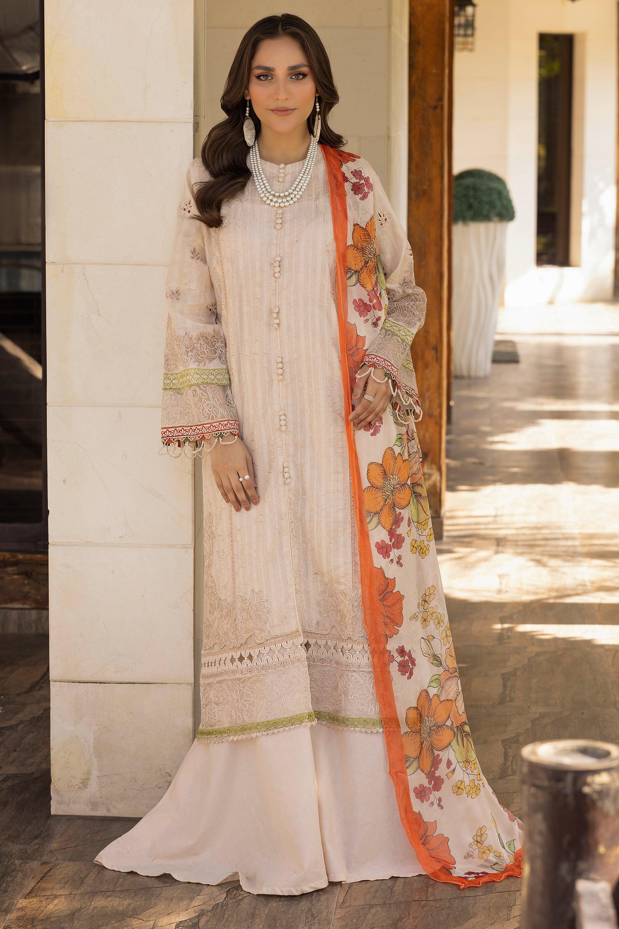 3 Piece Peach Unstitched Embroidered Lawn - SafaNoor