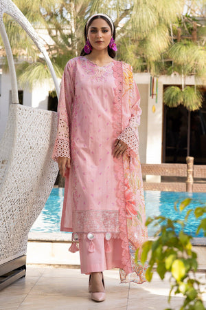 3 Piece Pink Unstitched Embroidered Lawn - SafaNoor