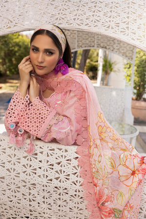 3 Piece Pink Unstitched Embroidered Lawn - SafaNoor