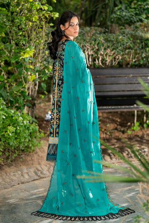 3 Piece Unstitched Black Embroidered Lawn - SafaNoor