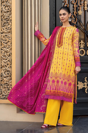 3 Piece Unstitched Yellow Embroidered Lawn - SafaNoor