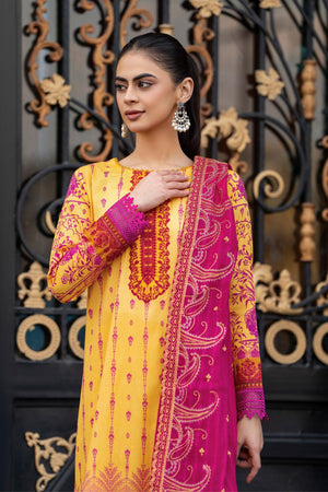 3 Piece Unstitched Yellow Embroidered Lawn - SafaNoor