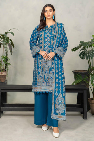 3 Piece Azure Blue Khaddar Unstitched - SafaNoor
