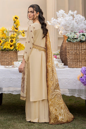 3 Piece Beige Embroidered Lawn Unstitched - SafaNoor