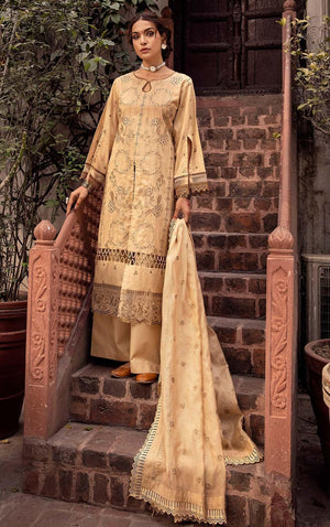 3 Piece Beige Embroidered Organza Lawn - SafaNoor